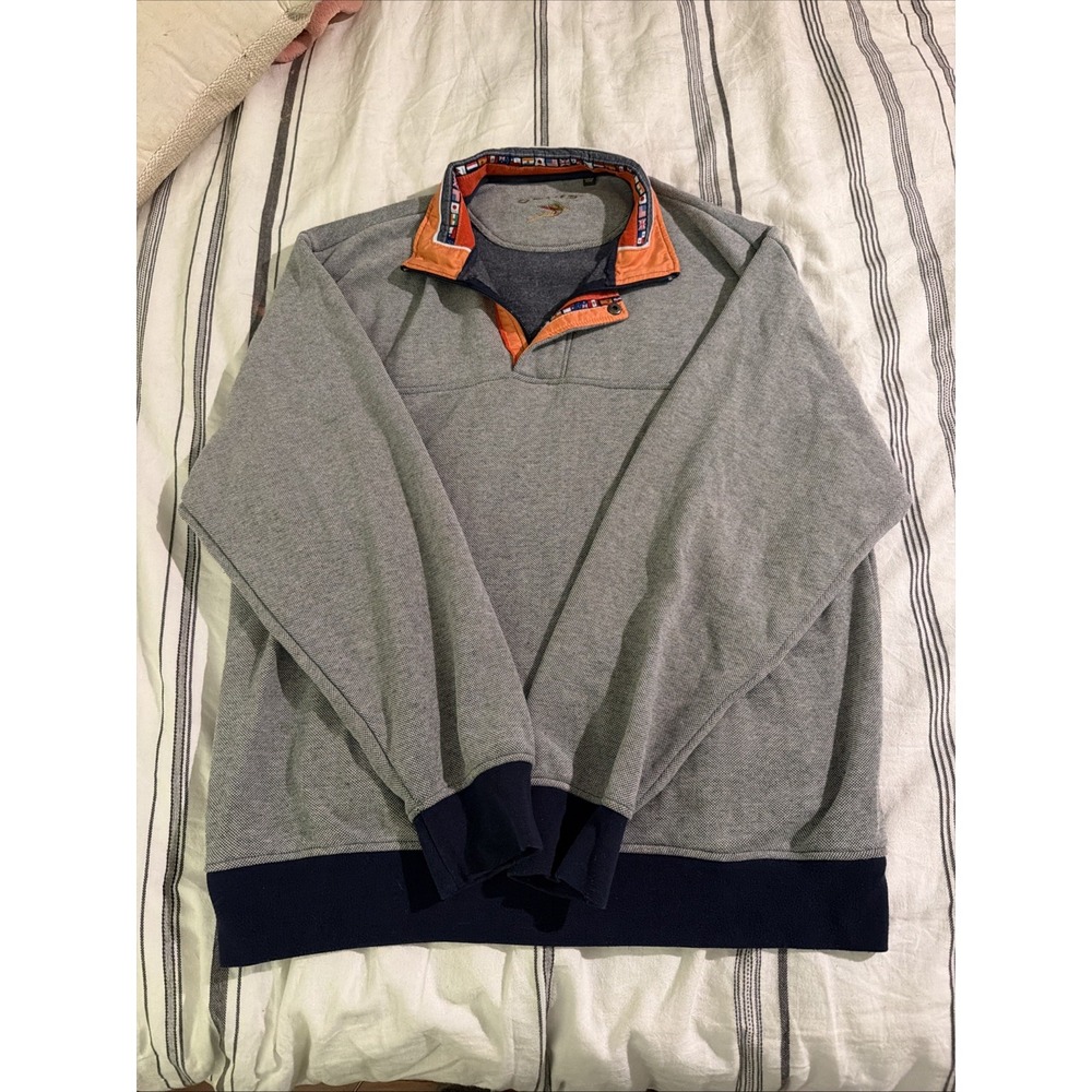 Orvis Sweatshirt Quarter Zip Mock Neck Snap Sweater XL Gray Casual